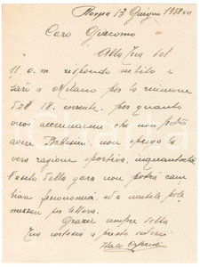 Autografo originale 1938 CICLISMO ROMA Italo CIPRESSI vorrebbe Fabio BATTESINI in gara AUTOGRAFO 1