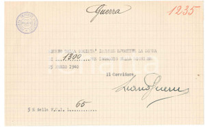 Autografo originale 1940 CICLISMO Milano Vigorelli  Ricevuta Learco GUERRA per corsa AUTOGRAFO 1