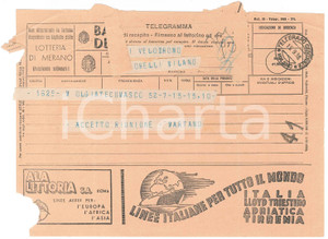 Documento originale, autentico 1938 CICLISMO  OLGIATE COMASCO  Telegramma Giuseppe MARTANO per conferma gara 1