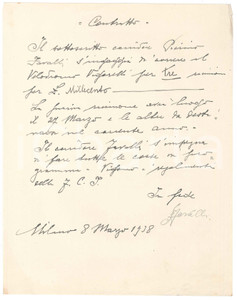 Autografo originale 1938 CICLISMO MILANO VIGORELLI  Contratto Pierino FAVALLI per gara  Autografo 1