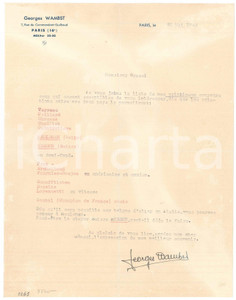 Autografo originale 1942 PARIS CICLISMO Lettera Georges WAMBST per corridori al Vigorelli Autografo 1
