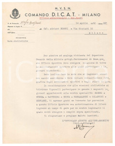 Documento originale, autentico 1940 MVSN MILANO  Comando DICAT  Lettera A. MILANESI per gare ciclismo 1