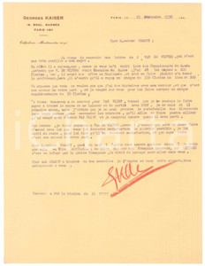 Autografo originale 1938 PARIS CICLISMO Georges KAISER su ingaggio Jef VAN DE VIJVER  Autografo 1