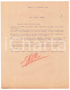 Autografo originale 1938 PARIS CICLISMO Georges KAISER su Raffaele DI PACCO negligente  Autografo 1