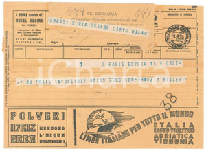 Documento originale, autentico 1938 CICLISMO  PARIGI Telegramma di Georges KAISER 23x17 cm 3 1
