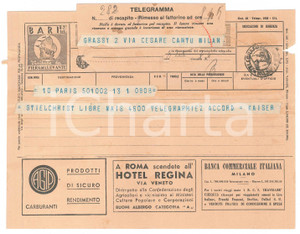 Documento originale, autentico 1938 CICLISMO  PARIGI Telegramma di Georges KAISER 23x17 cm 5 1