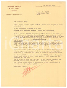 Autografo originale 1938 PARIS CICLISMO Georges KAISER su ingaggio GERARDIN a Milano Autografo 1