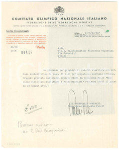 Autografo originale 1942 CICLISMO ROMA CONI Lettera avv. Puccio PUCCI per saldo cronometristi 1