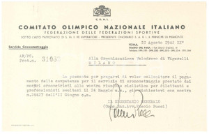 Autografo originale 1942 CICLISMO ROMA CONI Sollecito avv. Puccio PUCCI saldo cronometristi 1