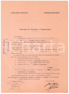 Autografo originale 1942 CICLISMO MILANO  Contratto ingaggio Pau EGLI Ferdi KUBLER  Autografi 1