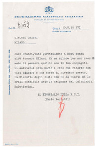 Manoscritto, lettera originale 1938 CICLISMO ROMA CONI  Lettera Mario FERRETTI segretario F.C.I. 1