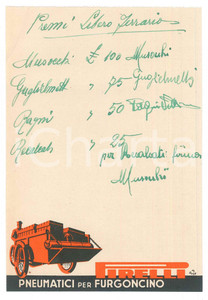 Autografo originale 1940 ca CICLISMO Autografo Attilio MUSOCCHI su ricevuta PIRELLI pneumatici 1