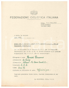 Documento originale, autentico 1938 CONI Federazione Ciclistica Italiana  Norme per tessere con riduzioni FFSS 1