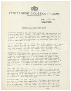 Documento originale, autentico 1938 CONI Federazione Ciclistica Italiana XX Zona  Africa Orientale Comunicato 1