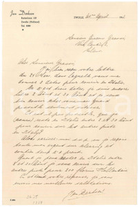 Autografo originale 1942 CICLISMO ZWOLLE HOLLAND Jan DERKSEN per ingaggio in Italia AUTOGRAFO 1