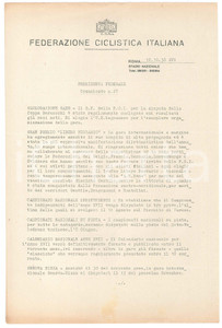 Documento originale, autentico 1938 CONI Federazione Ciclistica Italiana Gran Premio Libero FERRARIO Comunicato 1