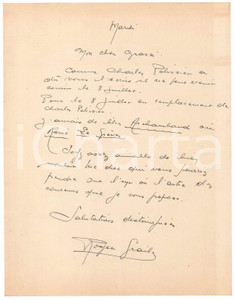 Autografo originale 1938 PARIS CICLISMO Roger GRAILE propone corridori per gare in Italia AUTOGRAFO 1