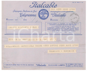 Documento originale, autentico 1938 CICLISMO  BRUXELLES Telegramma A. VERSNICK per ingaggi  24x20 cm 1