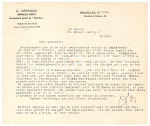 Autografo originale 1938 BRUXELLES CICLISMO A. VERSNICK su ingaggi gara a Milano AUTOGRAFO 1