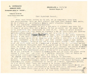 Autografo originale 1938 BRUXELLES CICLISMO A. VERSNICK su ingaggi SCHULTE e PYNENBURG AUTOGRAFO 1