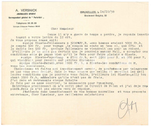 Autografo originale 1938 BRUXELLES CICLISMO A. VERSNICK propone SLAATS  PELLENAARS  PEPERKAMP 1