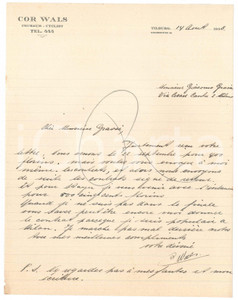 Autografo originale 1938 CICLISMO TILBURG Cor WALS chiede gare in Italia e dietro moto  AUTOGRAFO 1