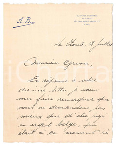 Autografo originale 1938 LE ZOUTE CYCLISME Albert BUYSSE payÃ© en argent belge  AUTOGRAPHE 1