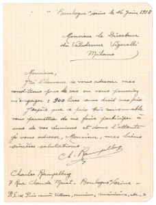 Autografo originale 1938 BOULOGNESURSEINE CICLISMO Charles RAMPELBERG su ingaggio  AUTOGRAFO 1