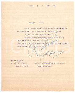 Autografo originale 1938 PARIS CYCLISME Lettre Michel PECQUEUX pour match omnium AUTOGRAPHE 1