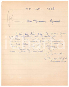 Autografo originale 1938 TOULON CICLISMO Jules MERVIEL libero per gara a Milano AUTOGRAFO 1