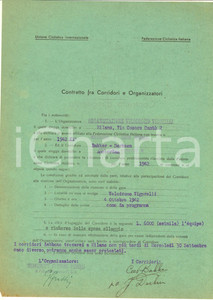 Autografo originale 1942 CICLISMO MILANO Contratto ingaggio Cees BAKKER Jan DERKSEN  Autografi 1