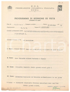 Documento originale, autentico 1940 CICLISMO  MILANO Programma di riunione su pista  Gara SIS 21x29 cm 1