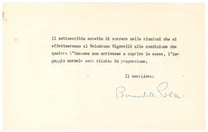 Autografo originale 1940 CICLISMO Benedetto POLA accetta gara al Vigorelli con clausola AUTOGRAFO 1