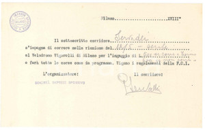 Autografo originale 1940 CICLISMO MILANO Glauco SERVADEI conferma gara al VIGORELLI Autografo 1