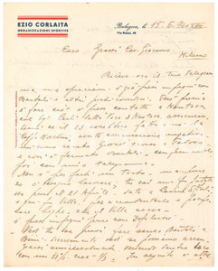 Autografo originale 1940 CICLISMO BOLOGNA Ezio CORLAITA sottrae Bartali al Vigorelli  AUTOGRAFO 1