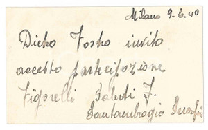 Autografo originale 1940 CICLISMO MILANO Serafino SANTAMBROGIO conferma gara al Vigorelli AUTOGRAFO 1