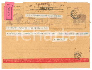 Documento originale, autentico 1940 CICLISMO  PARMA Telegramma Ezio CORLAITA per riunione manifesti 1