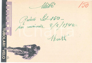 Autografo originale 1940 CICLISMO Autografo Luigi MUTTI su ricevuta PIRELLI tubolari velo 1