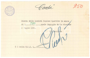 Autografo originale 1940 CICLISMO MILANO Ricevuta allenatore Giovanni COCCHI per ingaggio AUTOGRAFO 1