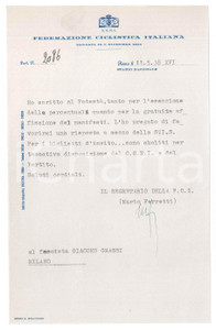 Manoscritto, lettera originale 1938 CICLISMO ROMA CONI Mario FERRETTI  Biglietti invito aboliti  AUTOGRAFO 1