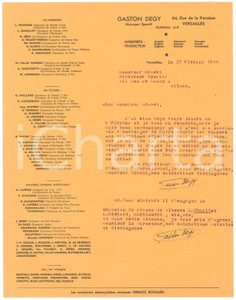 Autografo originale 1938 CICLISMO VERSAILLES Gaston DEGY sugli ingaggi troppo bassi  AUTOGRAFO 1