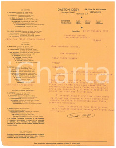 Autografo originale 1938 CICLISMO VERSAILLES Gaston DEGY chiede saldo per i corridori  AUTOGRAFO 1