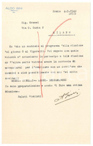 Autografo originale 1940 CICLISMO PRATO Aldo BINI chiede un corridore che cammini  AUTOGRAFO 1