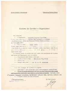 Autografo originale 1941 CICLISMO MILANO VIGORELLI  Contratto ingaggio Aldo BINI Autografo 1