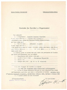Autografo originale 1941 CICLISMO MILANO VIGORELLI  Contratto ingaggio Augusto INTROZZI Autografo 1