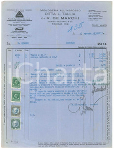 Documento originale, autentico 1938 TORINO Corso Siccardi 9 Ditta L. TALLIA di R. DE MARCHI Orologeria Fattura 1