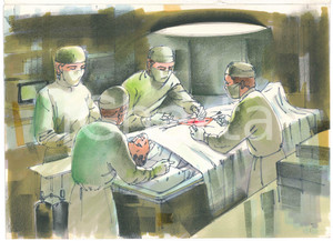 Opera d’arte autentica 1980 ca MEDICINA  ILLUSTRAZIONE Operazione chirurgica  Disegno originale 1