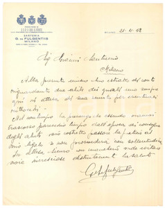 Manoscritto, lettera originale 1952 MILANO Lettera sartoria G. DE FULGENTIS per saldo non riscosso 1
