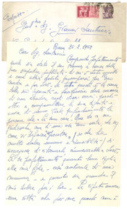 Documento originale, autentico 1962 ROMA Pettegolezzi su Gianni SANTUCCIO e José GRECI  Lettera madre 1