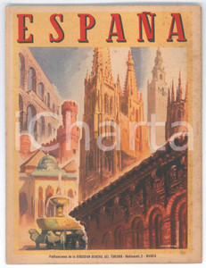Materiale pubblicitario d’epoca 1955 ca ESPAÃ‘A Direccion general del turismo MADRID Pieghevole illustrato 12x16 1